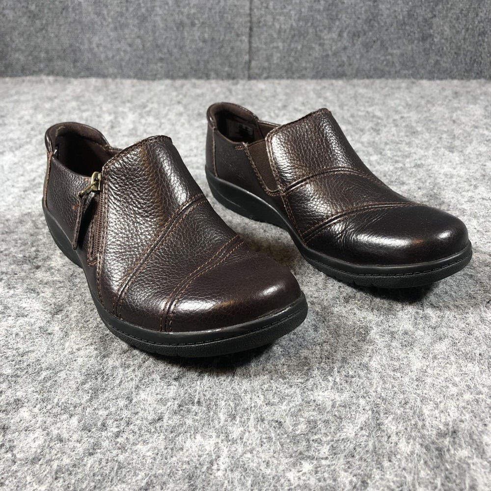 Clarks Collection Shoes Womens‎ Size 6 M Brown Leather Zip Loafers Comfort